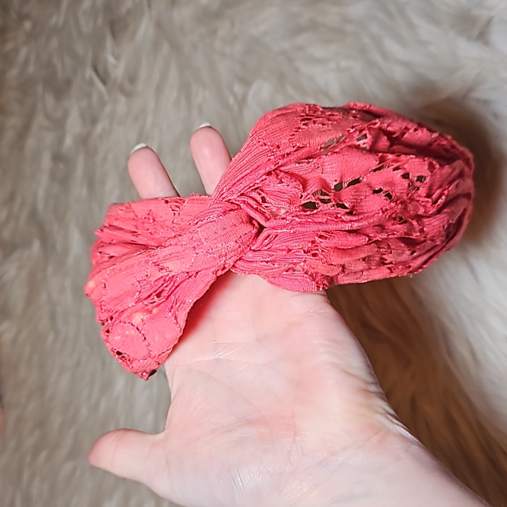 Pink Lace Twist Headband | Soft Lace Hairband | Feminine Boho Accessory - Picture 2 of 6